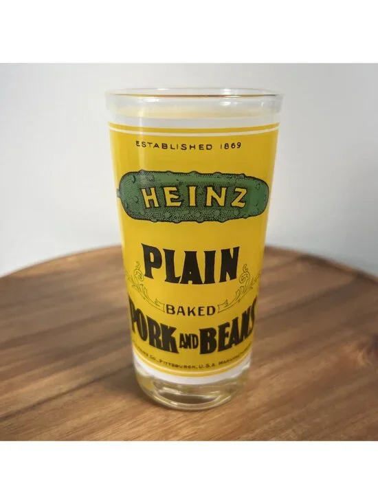 Vintage Pop Art Georges Briard Heinz Baked Beans and Pork Label Beverage Glass - Picture 1 of 13